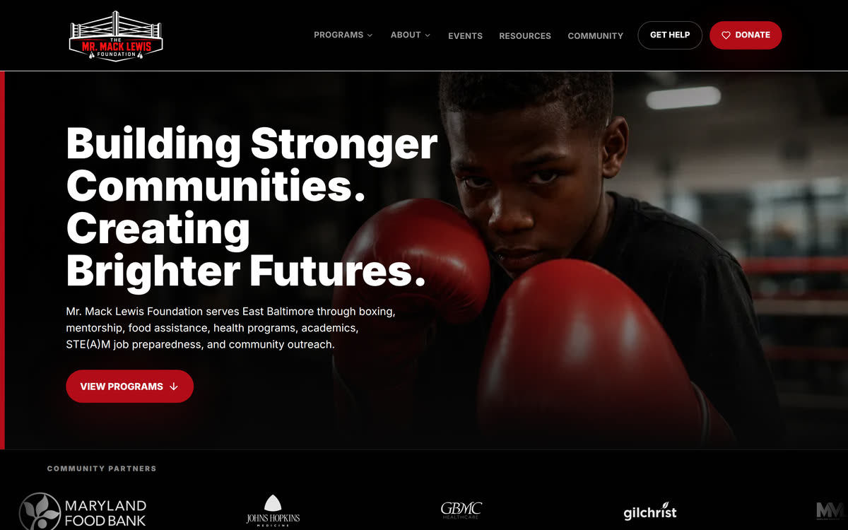 The Mr. Mack Lewis Foundation website homepage.